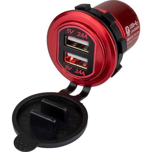 SeaDog Round Red Dual USB Charger w1 Quick Charge Port 4265041