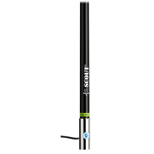 Scout 8 Black VHF Antenna 6dB Heavy Stainless Steel Ferrule w6M RG8x Includes PL259 Heavy Duty Offshore Antenna KS43 PF