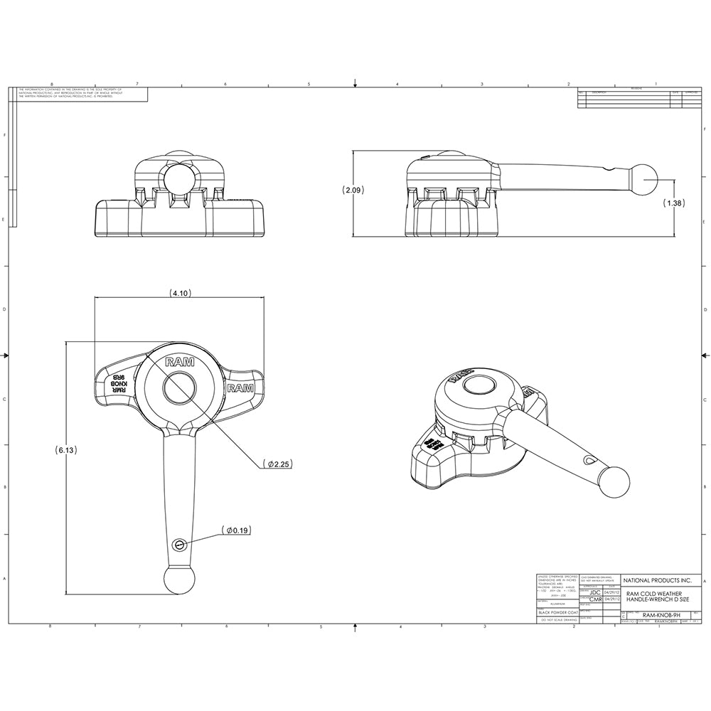 RAM Mount Handle Wrench fD Size Ball Arms  Mounts RAMKNOB9HU