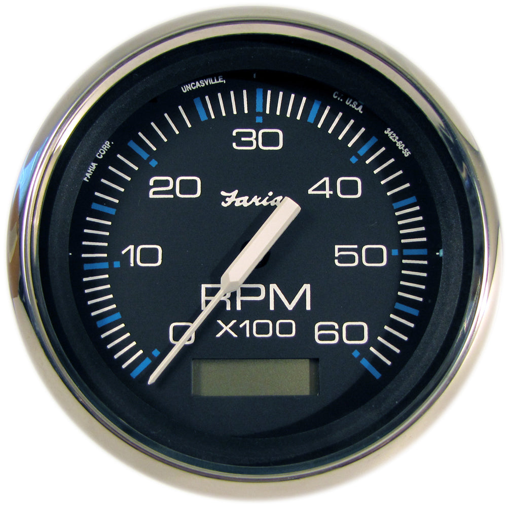 Faria Chesapeake Black 4 Tachometer wHourmeter  6000 RPM Gas Inboard 33732