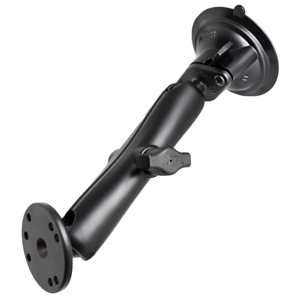 RAM Mount Twist Lock Suction Cup Mount wLong Double Socket Arm  25 Round Base  AMPS Hole Pattern 9 Length RAMB166C202U