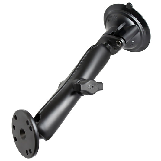 RAM Mount Twist Lock Suction Cup Mount wLong Double Socket Arm  25 Round Base  AMPS Hole Pattern 9 Length RAMB166C202U