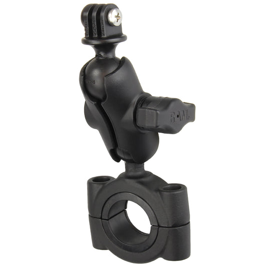 RAM Mount RAM Torque 1 18  1 12 Diameter HandlebarRail Base with B Size 1 Ball Short Arm and GoProAction Camera Mount