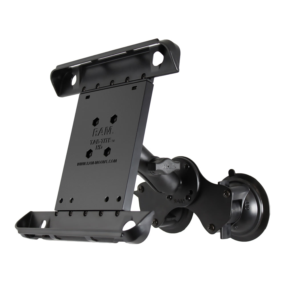 RAM Mount Double TwistLock Suction Cup Mount wTabTite Universal Spring Loaded Cradle fApple iPad 14 wor wo Light Duty
