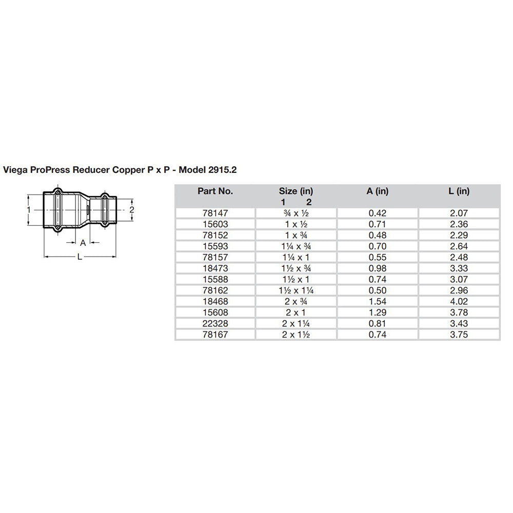 Viega ProPress 114 x 1 Copper Reducer Double Press Connection Smart Connect Technology 78157