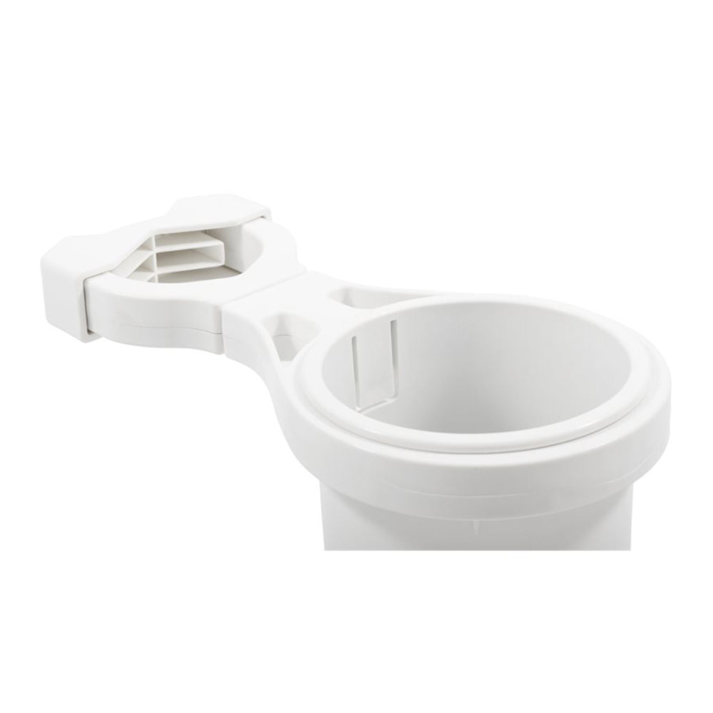 Camco ClampOn Rail Mounted Cup Holder Large for Up to 2 Rail White 53083