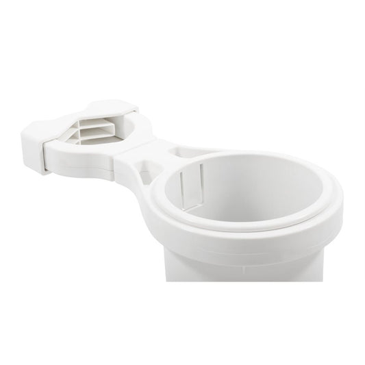 Camco ClampOn Rail Mounted Cup Holder  Small for Up to 114 Rail  White 53086