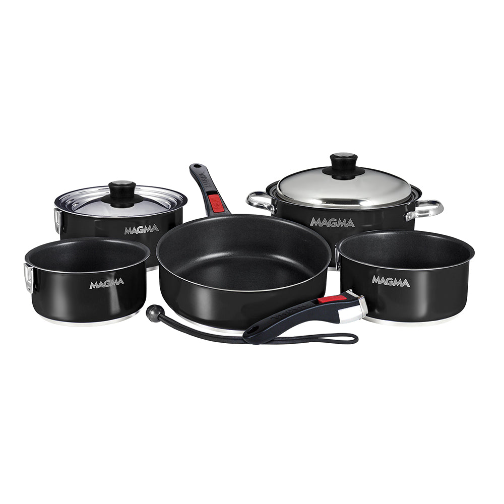 Magma Nestable 10 Piece Induction NonStick Enamel Finish Cookware Set Jet Black A10366JB2IN