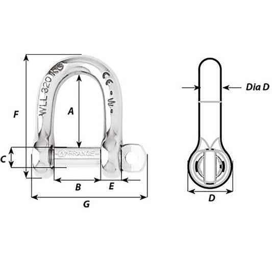 Wichard Not SelfLocking D Shackle 14mm Diameter 916 01207