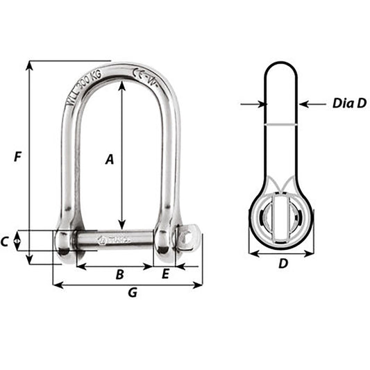 Wichard SelfLocking Large Opening Shackle 10mm Diameter 1332 01265