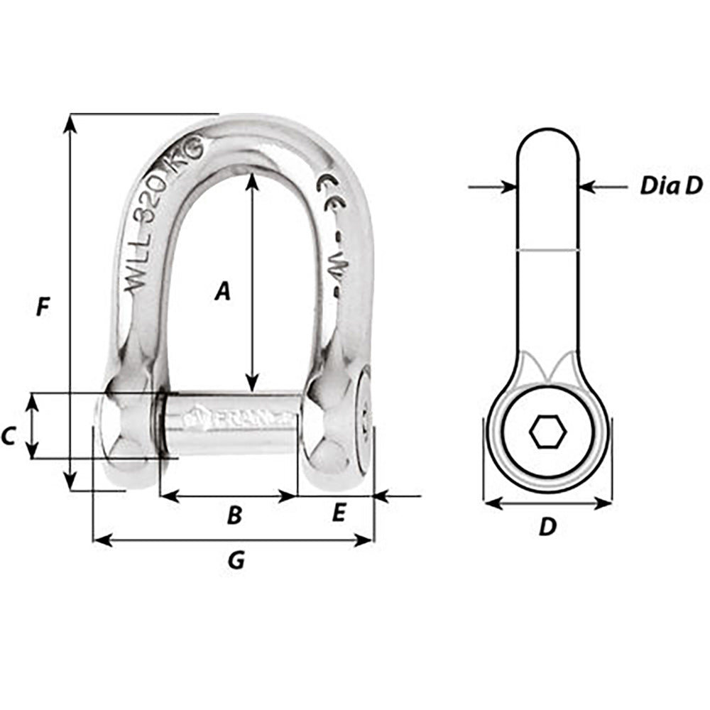 Wichard SelfLocking Allen Head Pin D Shackle 8mm Diameter 516 01304
