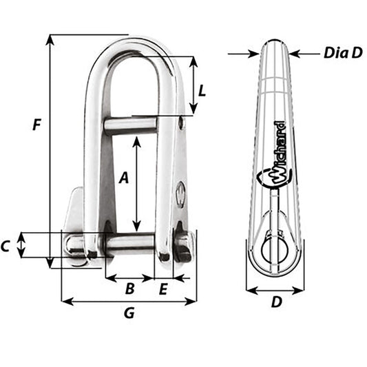 Wichard HR Key Pin Shackle With Bar 6mm Pin Diameter 91433