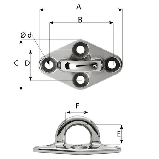 Wichard Diamond Pad Eye Round 60mm Length 22364 M5 Screw 6644