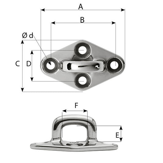 Wichard Diamond Pad Eye Square 98mm Length 35564 M8 Screw 6656