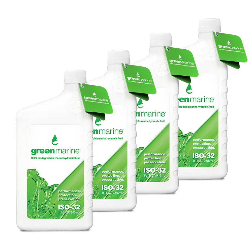 PowerPole 4Pack of Green Marine ISO32 Hydraulic Fluid 1 qt Bottles GMISO32QT4PK