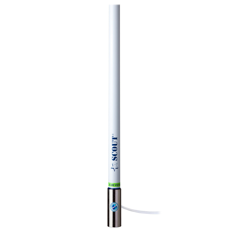 Scout 8 White VHF Antenna 6dB Heavy Stainless Steel Ferrule w6M RG8x Includes PL259 Heavy Duty Offshore Antenna KS43 PF