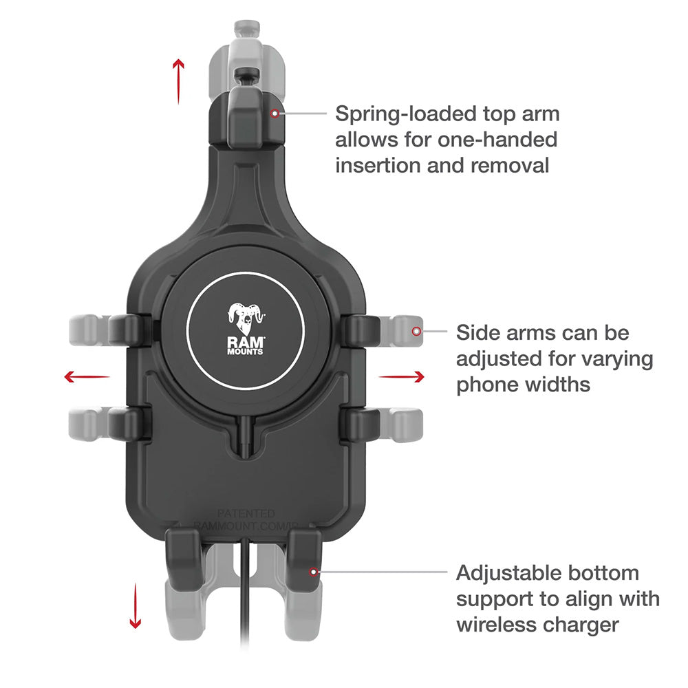 Ram Mount RAM QuickGrip Pro wBall  Qi2 15W Wireless Charger RAMHOLPD5BW2MU