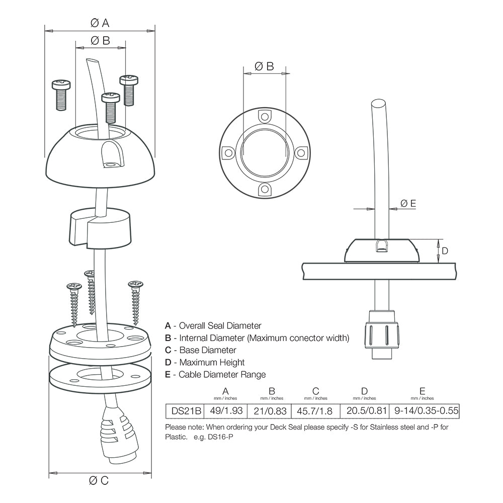 Scanstrut DS21BS Vertical Cable Seal  Stainless Steel DS21BS