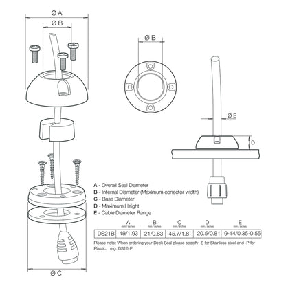 Scanstrut DS21BS Vertical Cable Seal  Stainless Steel DS21BS