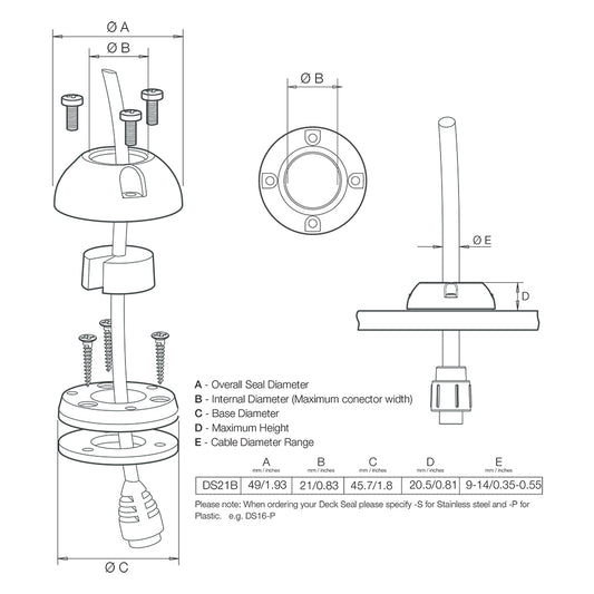 Scanstrut DS21BS Vertical Cable Seal  Stainless Steel DS21BS