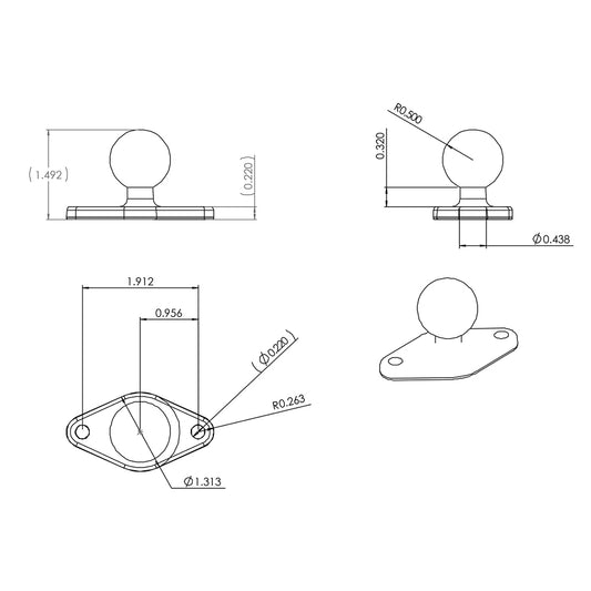 RAM Mount Chrome Diamond Base w1 Ball RAMB238CHU