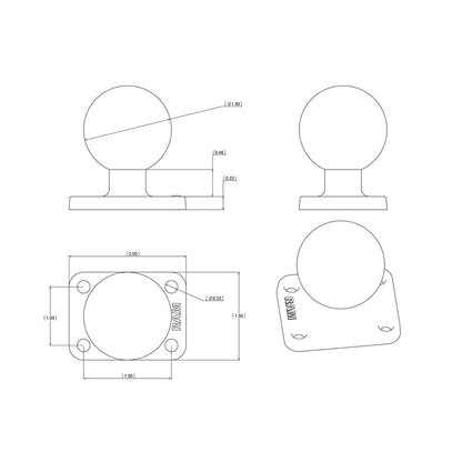 RAM Mount 15 x 2 Rectangle Base w15 Ball RAM202U152