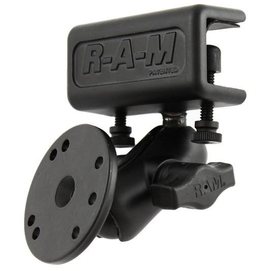 RAM Mount Glare Shield Clamp Mount wShort Double Socket Arm  Round Base Adapter wAMPs Hole Pattern RAMB177202U
