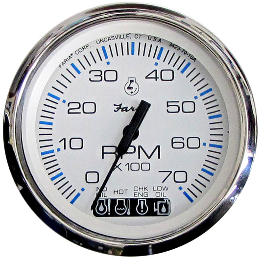 Faria Chesapeake White SS 4 Tachometer wSystemcheck Indicator  7000 RPM Gas JohnsonEvinrude Outboard 33850