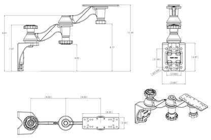 RAM Mount Vertical Double 6 Swing Arms w625 X 2 Rectangle Base  Vertical Mounting Base RAM109V1U