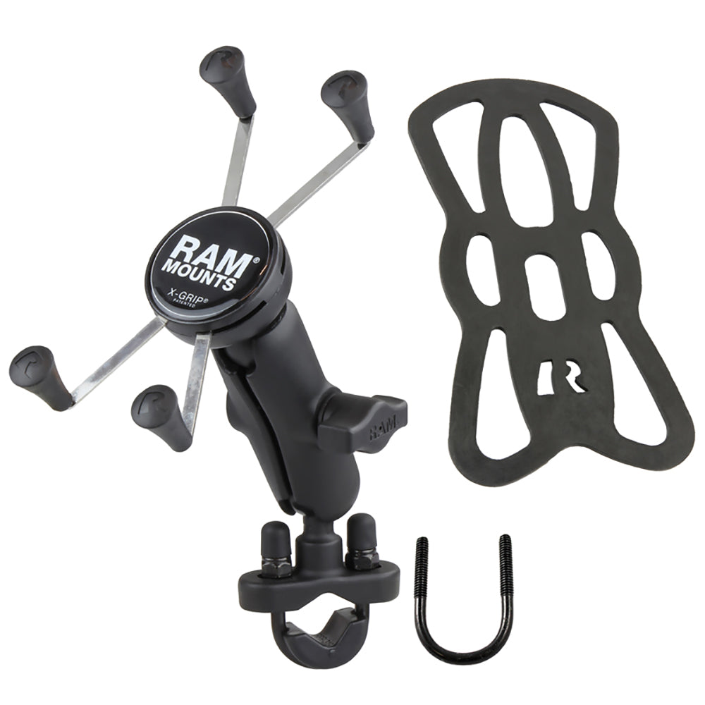 RAM Mount Handlebar Rail Mount wZinc Coated UBolt Base  Universal XGrip Large PhonePhablet Cradle RAMB149ZUN10U