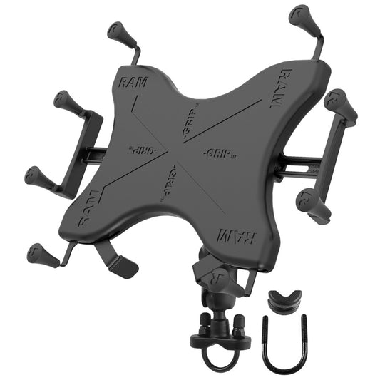 RAM Mount Handlebar Rail Mount wZinc Coated UBolt Base  Universal XGrip Cradle for 10 Large Tablets RAMB149ZUN9U