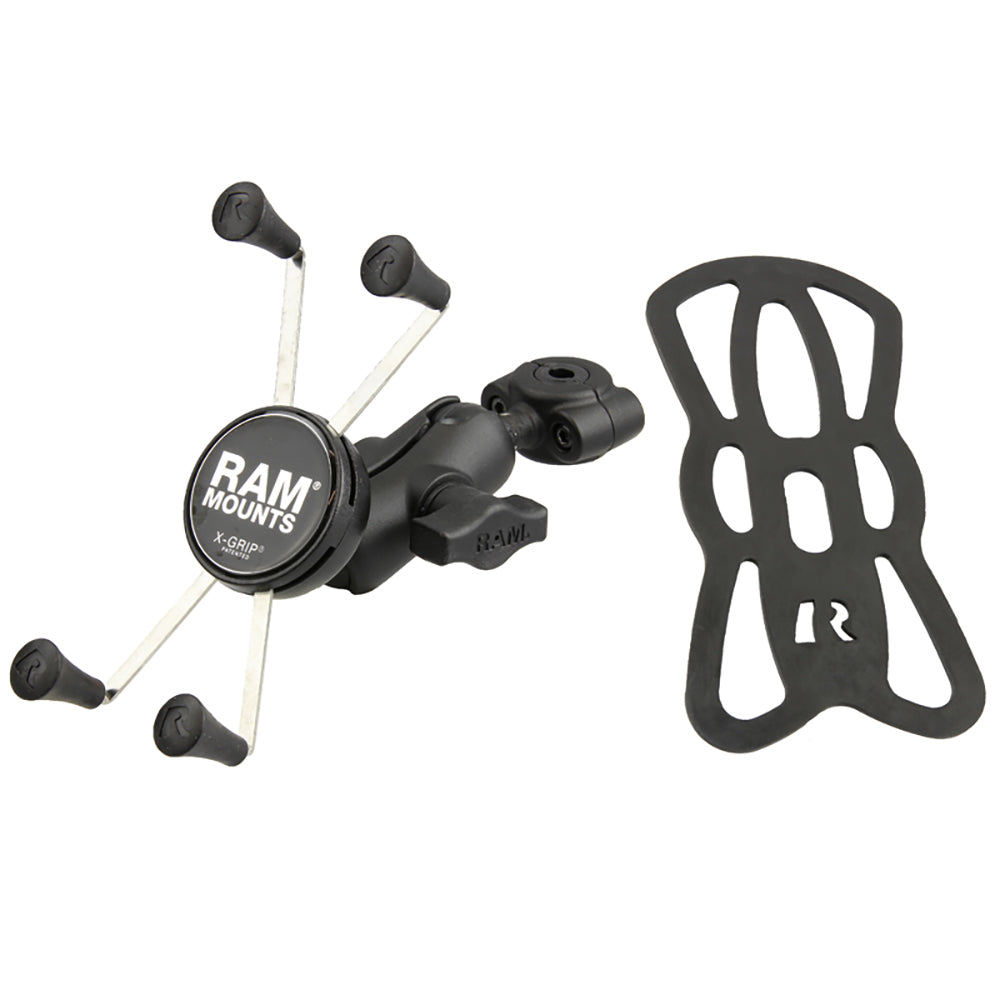 RAM Mount RAM Torque 38  58 Diameter Mini Rail Base with 1 Ball Short Arm and XGrip for Larger Phones RAMB4083762AUN10