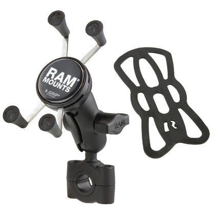 RAM Mount RAM Torque 34  1 Diameter HandlebarRail Base with 1 Ball Short Arm and XGrip for Phones RAMB408751AUN7U