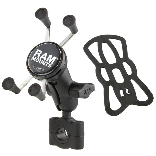 RAM Mount RAM Torque 34  1 Diameter HandlebarRail Base with 1 Ball Short Arm and XGrip for Phones RAMB408751AUN7U