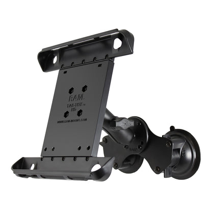 RAM Mount Double TwistLock Suction Cup Mount wTabTite Universal Spring Loaded Cradle fApple iPad 14 wor wo Light Duty