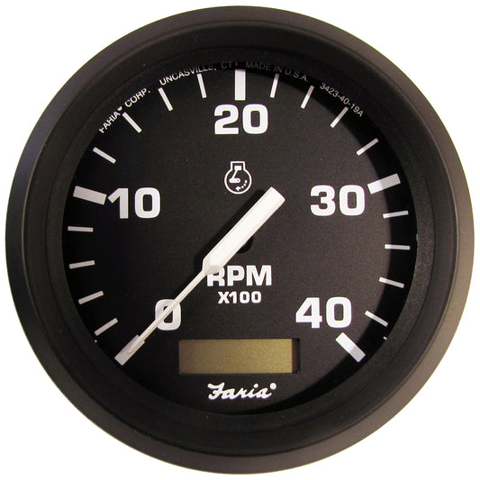 Faria Euro Black 4 Tachometer wHourmeter 4000 RPM DieselMech Takeoff  Var Ratio Alt 32834