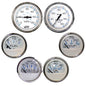 Faria Chesapeake White wStainless Steel Bezel Boxed Set of 6  Speed Tach Fuel Level Voltmeter Water Temperature  Oil PSI