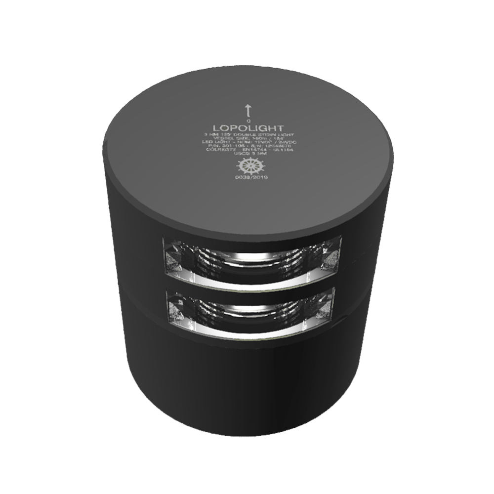Lopolight Series 301106  Double Stacked Stern Light  3NM  Horizontal Mount  White  Black Housing 301105STB