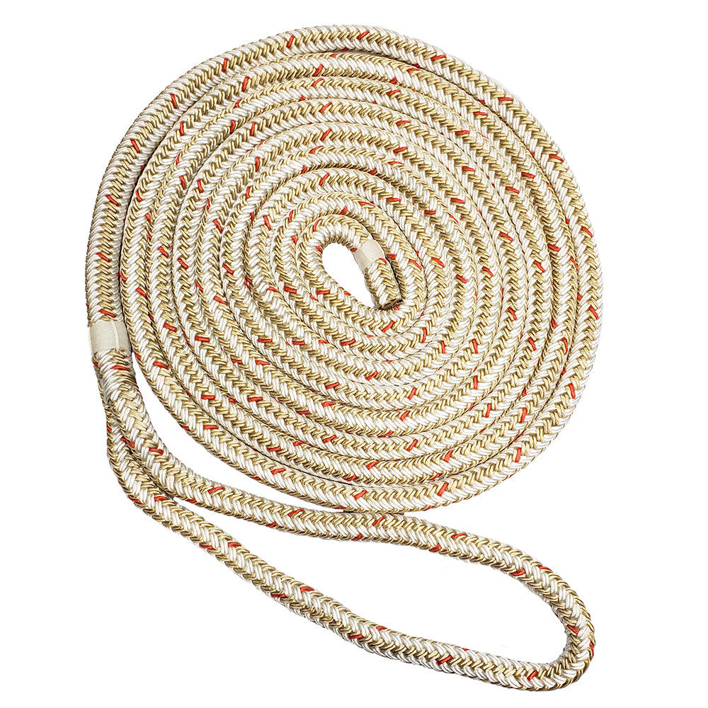 New England Ropes 38 Double Braid Dock Line  WhiteGold wTracer  25 C50591200025