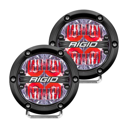 RIGID Industries 360Series 4 LED OffRoad Fog Light Drive Beam wRed Backlight  Black Housing 36116