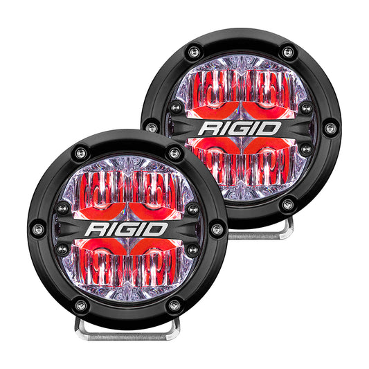 RIGID Industries 360Series 4 LED OffRoad Fog Light Drive Beam wRed Backlight  Black Housing 36116