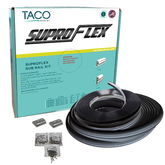 TACO SuproFlex Rub Rail Kit  Black wFlex Chrome Insert  2H x 12W x 80L V119990BBK802