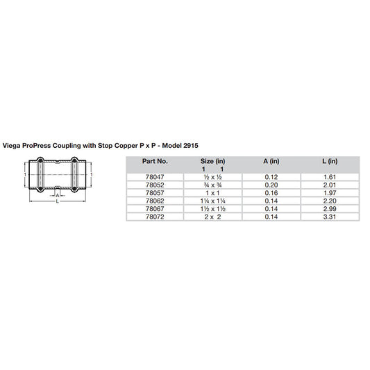 ProPress 112 Copper Coupling wStop  Double Press Connection  Smart Connect Technology 78067