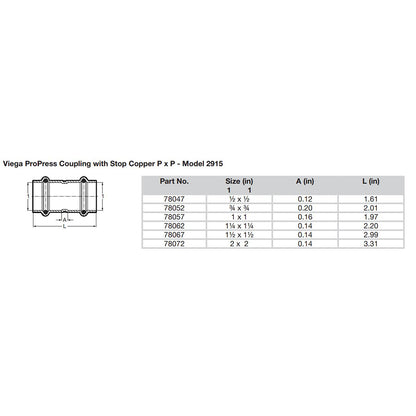Viega ProPress 2 Copper Coupling wStop  Double Press Connection  Smart Connect Technology 78072