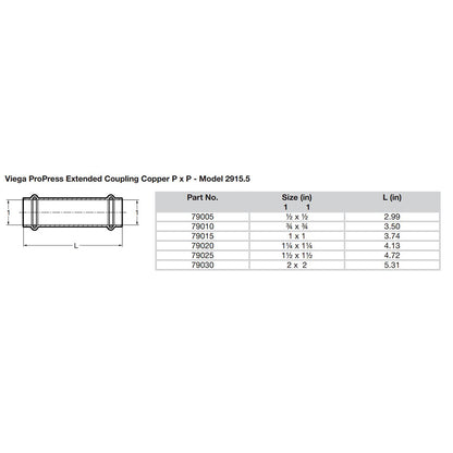 Viega ProPress 1 Extended Coupling wo Stop  Double Press Connection  Smart Connect Technology 79015