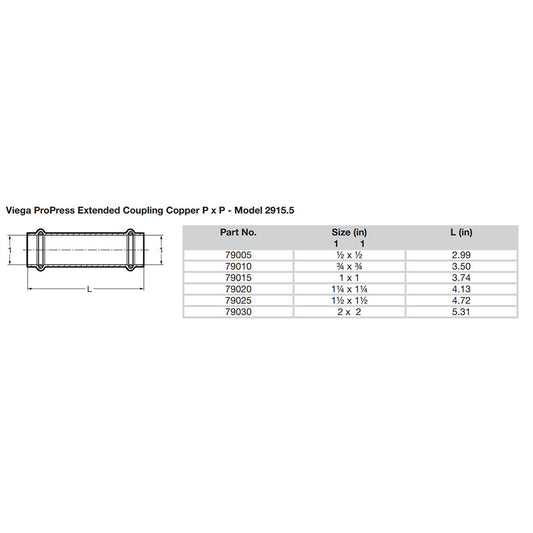 Viega ProPress 1 Extended Coupling wo Stop  Double Press Connection  Smart Connect Technology 79015