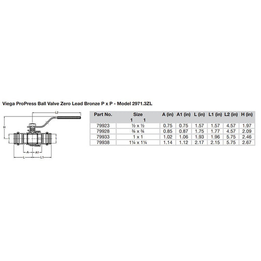 Viega ProPress 34 Zero Lead Bronze Ball Valve wStainless Stem  Double Press Connection  Smart Connect Technology 79928