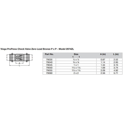 Viega ProPress 2 Zero Lead Check Valve  Double Press Connection  Smart Connect Technology 79060