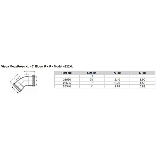 Viega MegaPress 4 45 Carbon Steel Elbow wFKM  Double Press Connection  Smart Connect Technology 26540