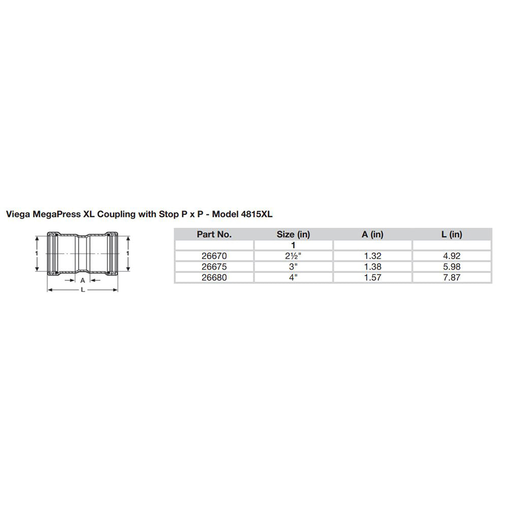 Viega MegaPress 3 Carbon Steel Coupling wStop wFMK Double Press Connection  Smart Connect Technology 26675
